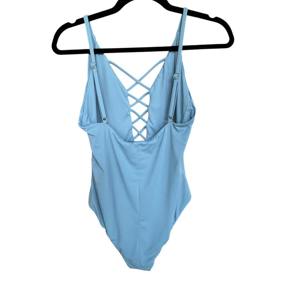 Lulus Women's Myrtle Beach Light Blue Lace-Up One Piece Swimsuit Size Large - Picture 7 of 7